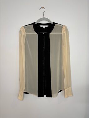 Diane Von Furstenberg Cream Blouse with Black Center Panel
